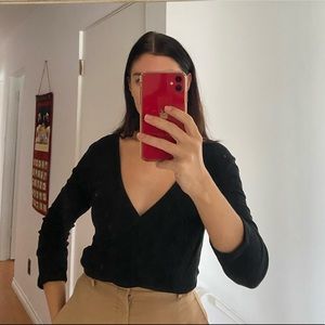 Black, Ribbed wrap top